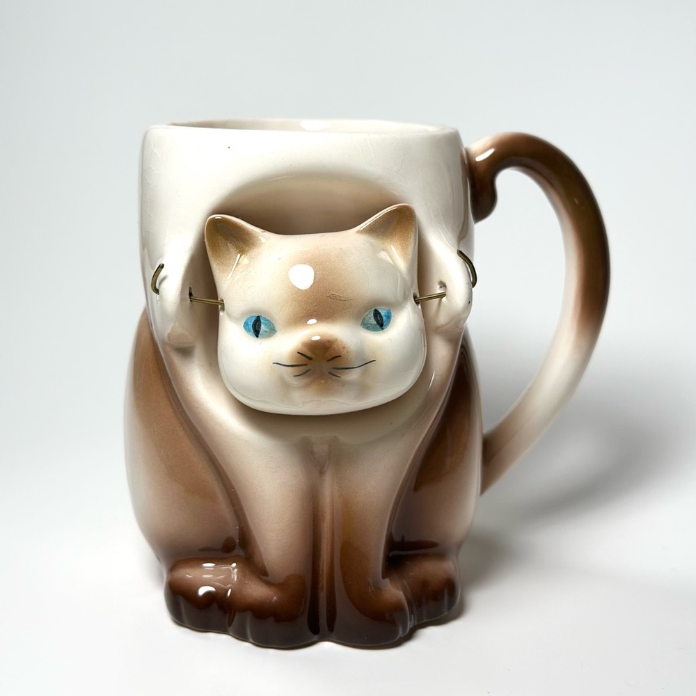 Vintge Siamese Cat, Bobble Head, Ceramic Mug, 1980s